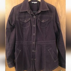 CAbi Brown Textured Denim Military Style Snap Button Jacket Style size small